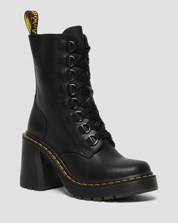 Botas de Tacon Dr Martens Chesney Cuero Flared Heel Mujer Negros | MX 632TCE